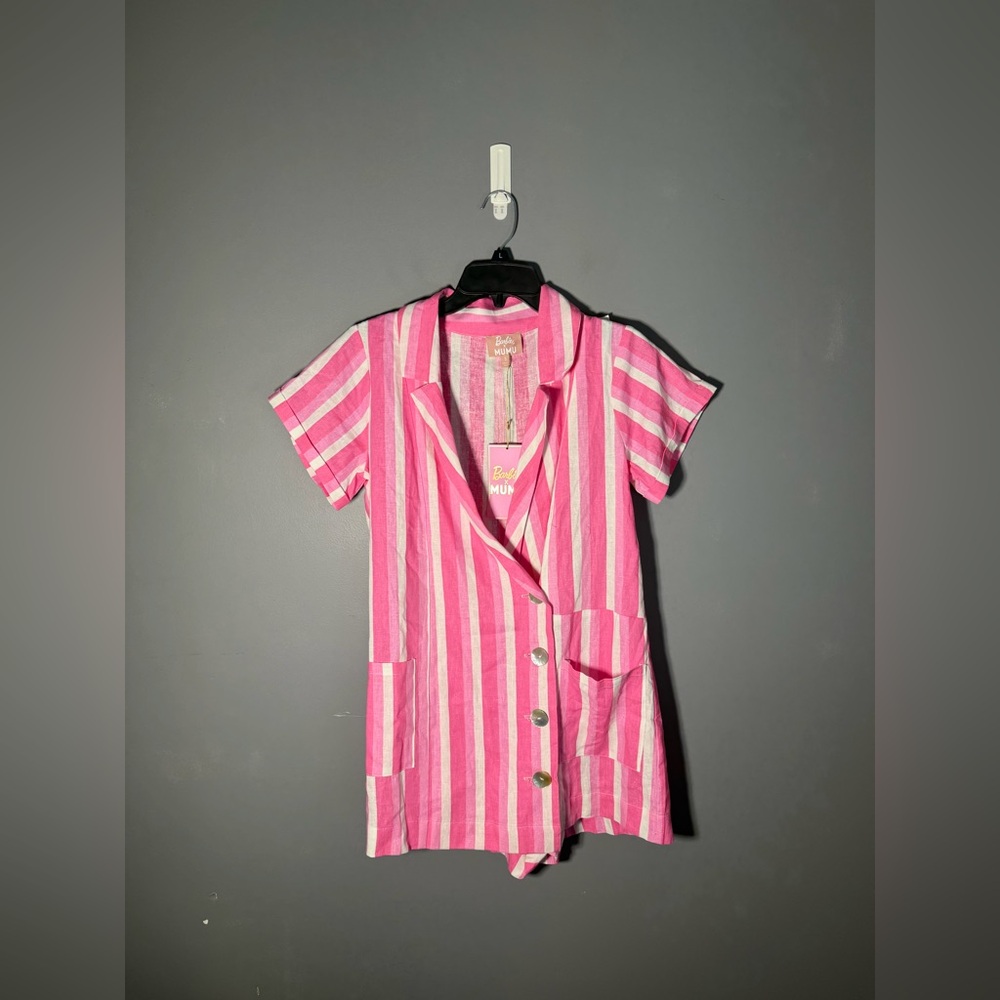 Barbie x Mumu Bicoastal Linen Blend Blazer Romper Size Small - Picture 2 of 6